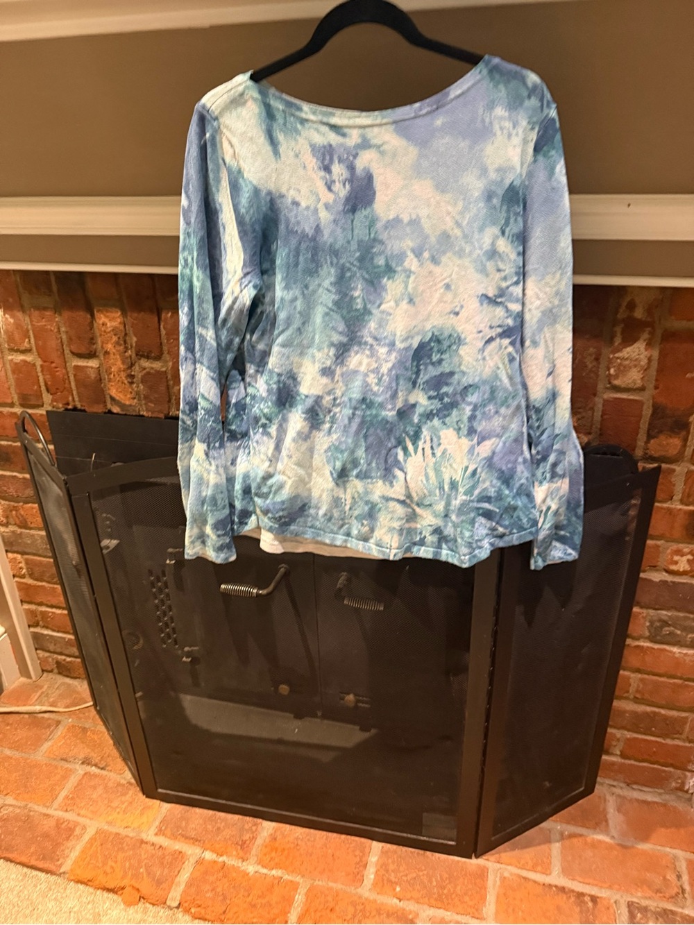 Chico's Blue Abstract Watercolor Tie-Dye Long Sleeve Top - Size 1 / Medium